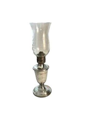 Vintage Gorham Silver Plate Oil Lamp w/ Etched Glass Chimney 13.5" Stamped YO490